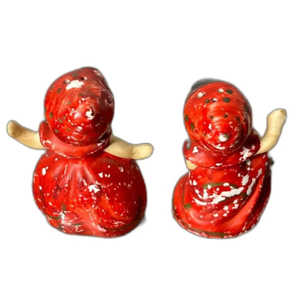 Vintage 1950s Japan Red Girl Figurines Salt Pepper Shakers Hand Painted w/ Corks